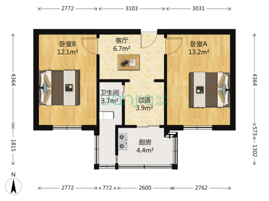 西十里铺社区 2室1厅1卫 57平方