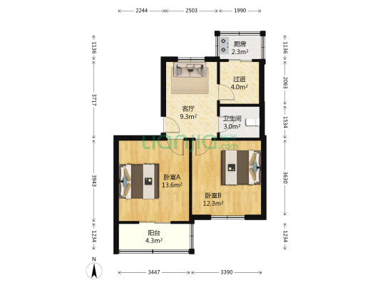 欣欣小区南区 2室1厅1卫 63平方