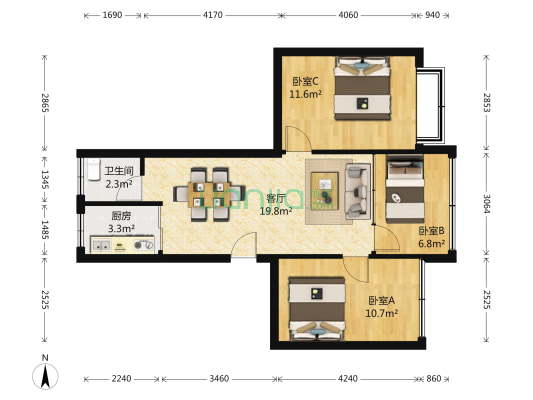 淘金路 3室1厅1卫 66平方