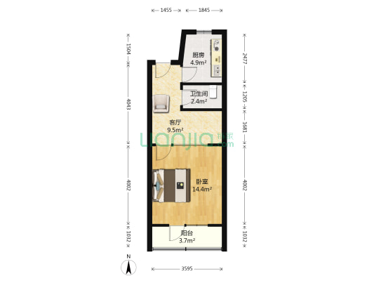 昔阳里小区 1室1厅1卫 44平方