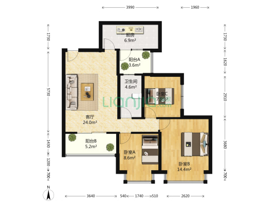 恒大帝景 3室1厅1卫 93平方