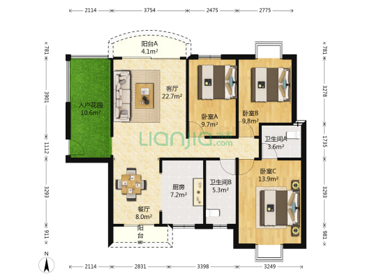 华荣府 3室2厅2卫 127平方