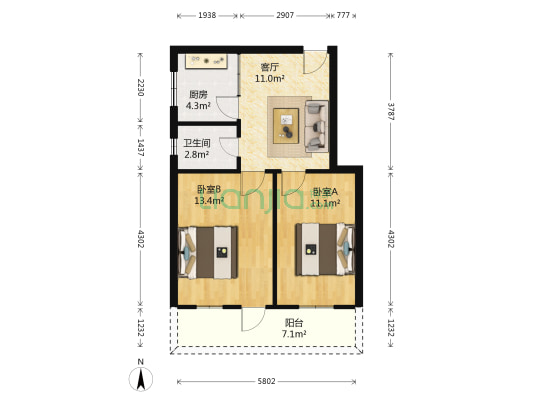 白塔东路散盘 2室1厅1卫 62平方