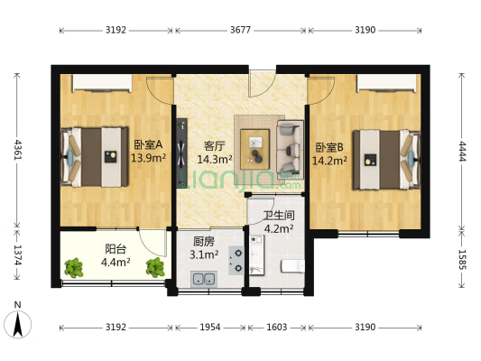 长安区劳动技工学校 2室1厅1卫 62平方