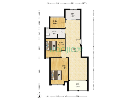 文一名门皇马D区 3室1厅1卫 95平方