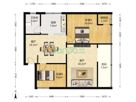 贵阳市燃气公司宿舍 2室2厅1卫 89平方