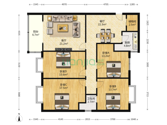 常立E景大厦 4室2厅1卫 156平方