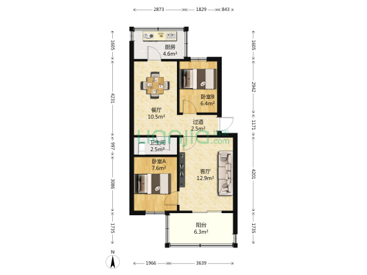 陕西艺术职业学院家属院东区 2室2厅1卫 65平方
