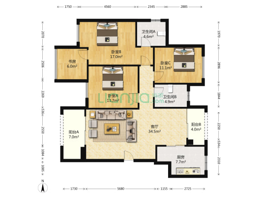 隆鑫盛世普天 4室1厅2卫 118平方
