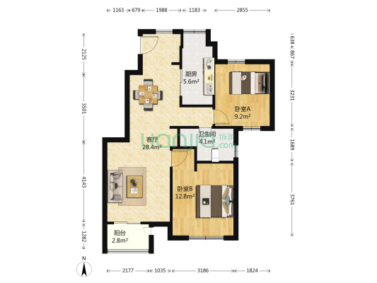 阿卡迪亚五区 2室1厅1卫 89平方