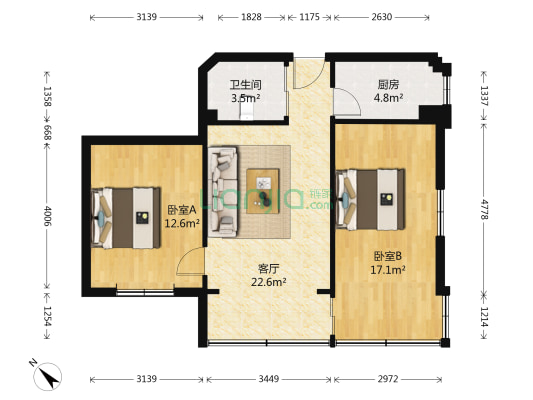 建北三支路48号 2室1厅1卫 72平方