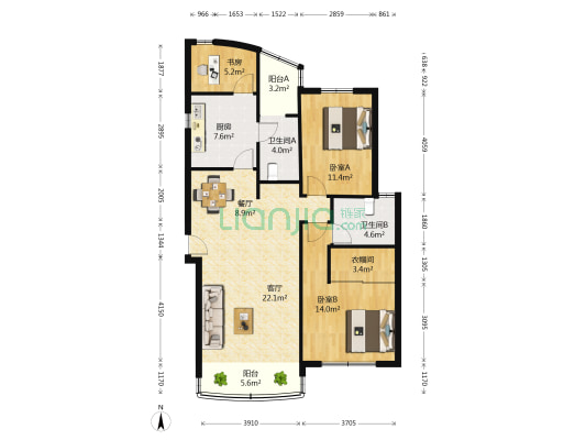 钻石苑 3室2厅2卫 107平方