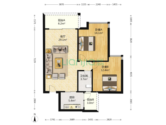 新塘新世界花园嘉乐苑 2室1厅1卫 78平方