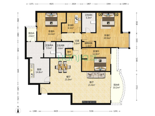 云海苑 4室2厅3卫 193平方