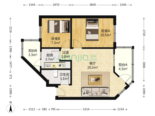 政通路西里 2室1厅1卫 71平方