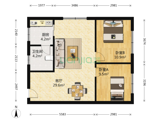 金夏小区 2室1厅1卫 73平方