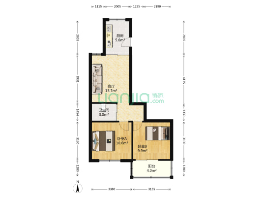 屯前公寓 2室1厅1卫 62平方