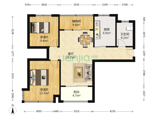 玲珑湾小区 2室1厅1卫 94平方