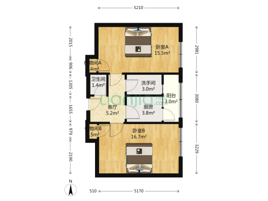 槐柏树街1号院 2室1厅2卫 62平方