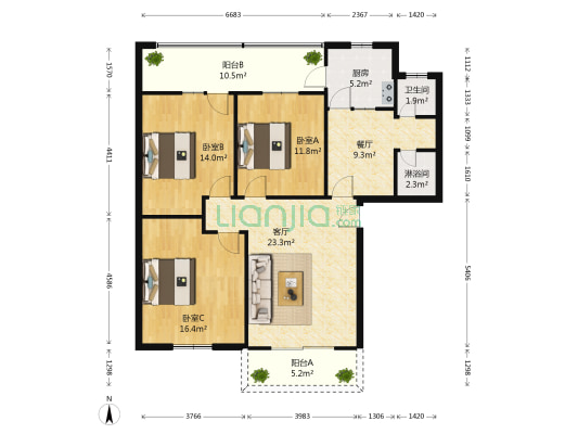 华融小区 3室2厅2卫 120平方