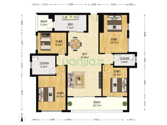 万科金色半山 4室1厅2卫 153平方