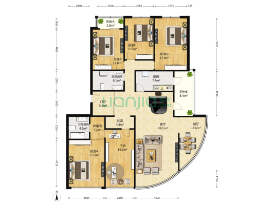 晴波园 5室2厅2卫 238平方