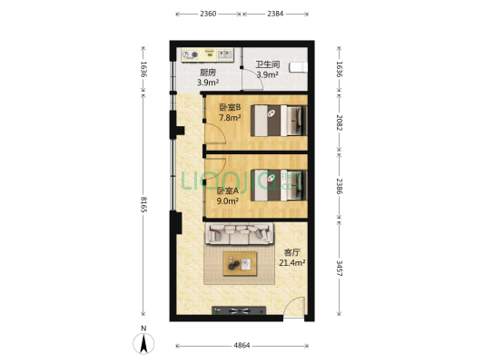 晓港湾 2室1厅1卫 53平方