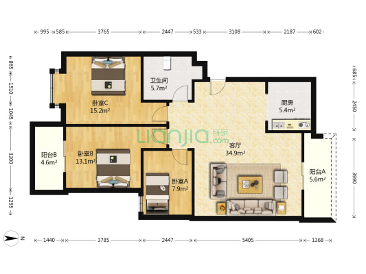 源江富督苑 3室1厅1卫 104平方
