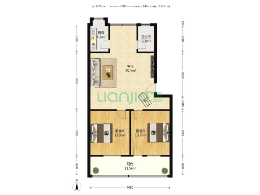 生活四区 2室1厅1卫 94平方