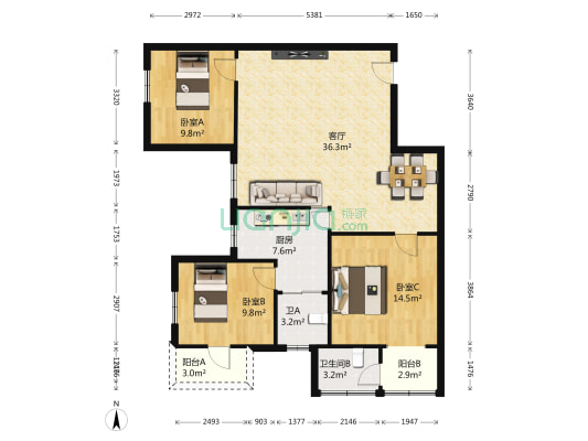 中港四航局宿舍 3室1厅2卫 101平方