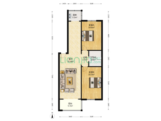 金海新区 2室1厅1卫 105平方