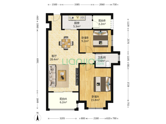 万科金色悦城 2室1厅1卫 74平方