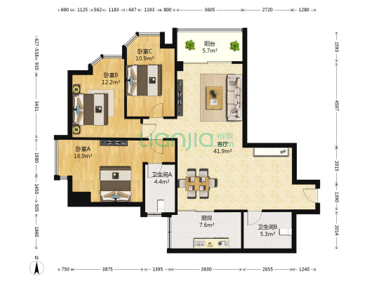 丽晶华庭 3室1厅2卫 149平方