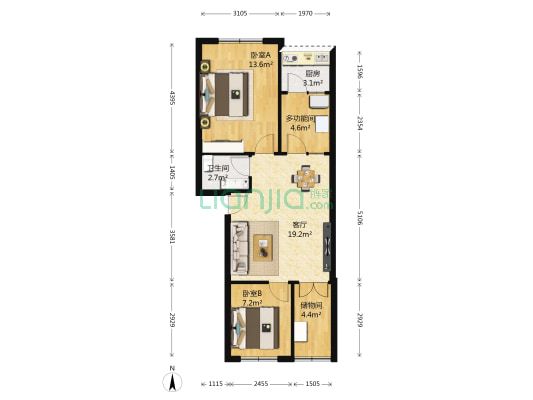 大石南路38号 3室1厅1卫 60平方