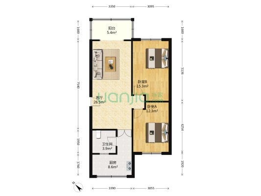 九里教师苑 2室1厅1卫 91平方