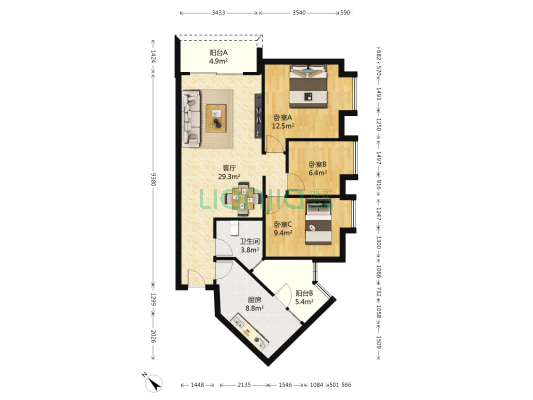 旭日雅苑 3室1厅1卫 99平方