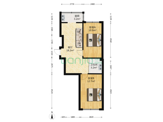 美景天城B区 2室1厅1卫 68平方
