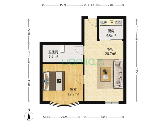 银领国际公寓 1室1厅1卫 65平方
