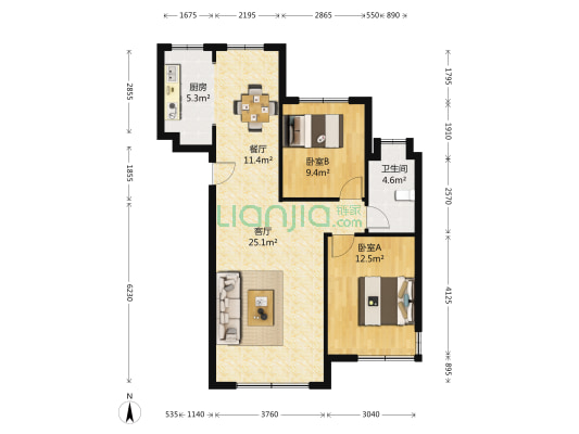 天鸿•水岸馨都 2室2厅1卫 105平方