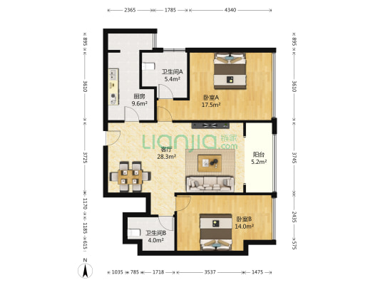 九龙仓御园三期 2室1厅2卫 111平方