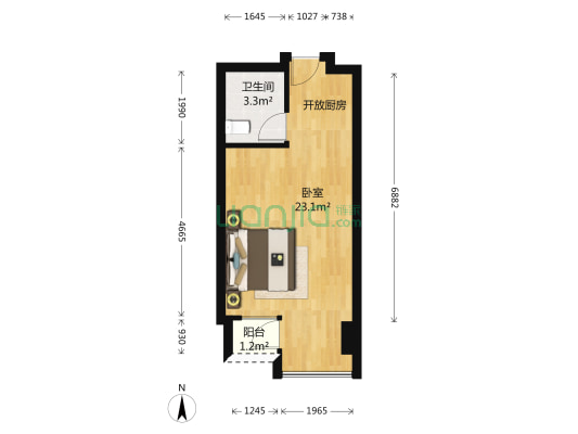 田厦金牛广场 1室0厅1卫 44平方