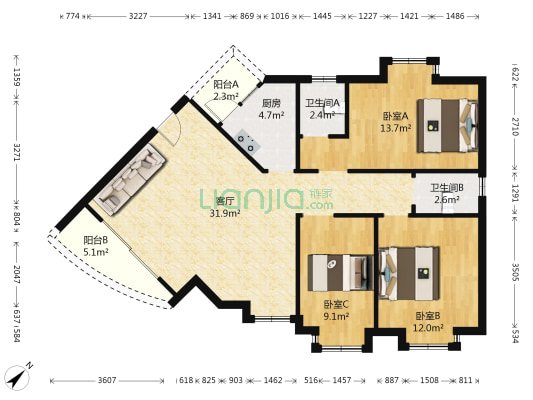 汇兴楼 3室1厅2卫 100平方