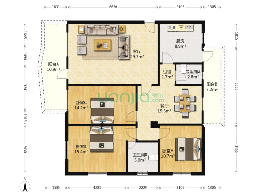 顺景路一横街 3室2厅2卫 124平方
