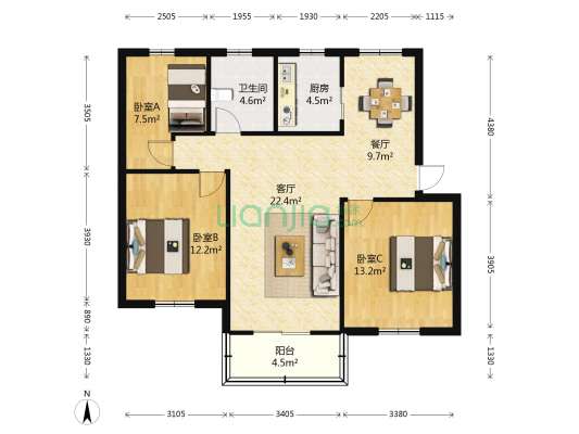 翠苑新村 3室2厅1卫 95平方