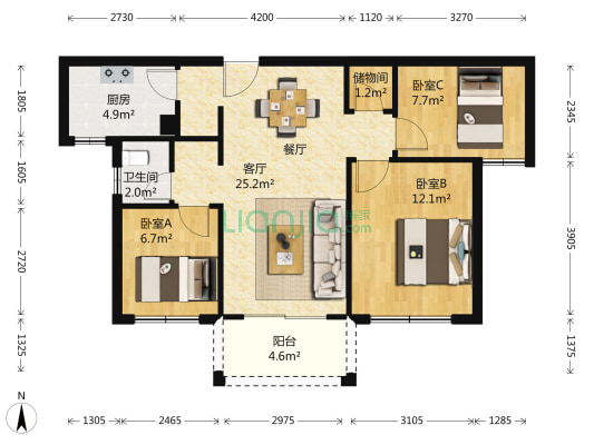 盛和家园南区 3室1厅1卫 89平方