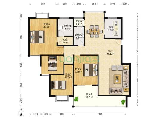 汇林绿洲广林苑 4室1厅2卫 160平方