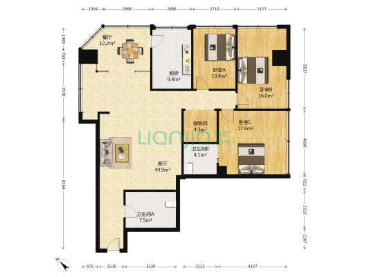 怡东大厦 3室2厅2卫 189平方
