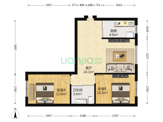 鸿盛家园 2室1厅1卫 73平方