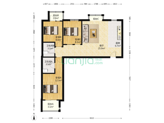 尚东阁 3室1厅2卫 114平方