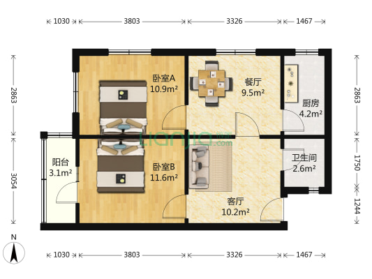 文化路7号 2室2厅1卫 67平方